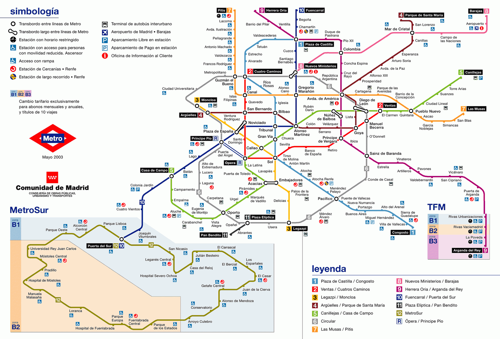 Plano de Metro de Madrid año 2012