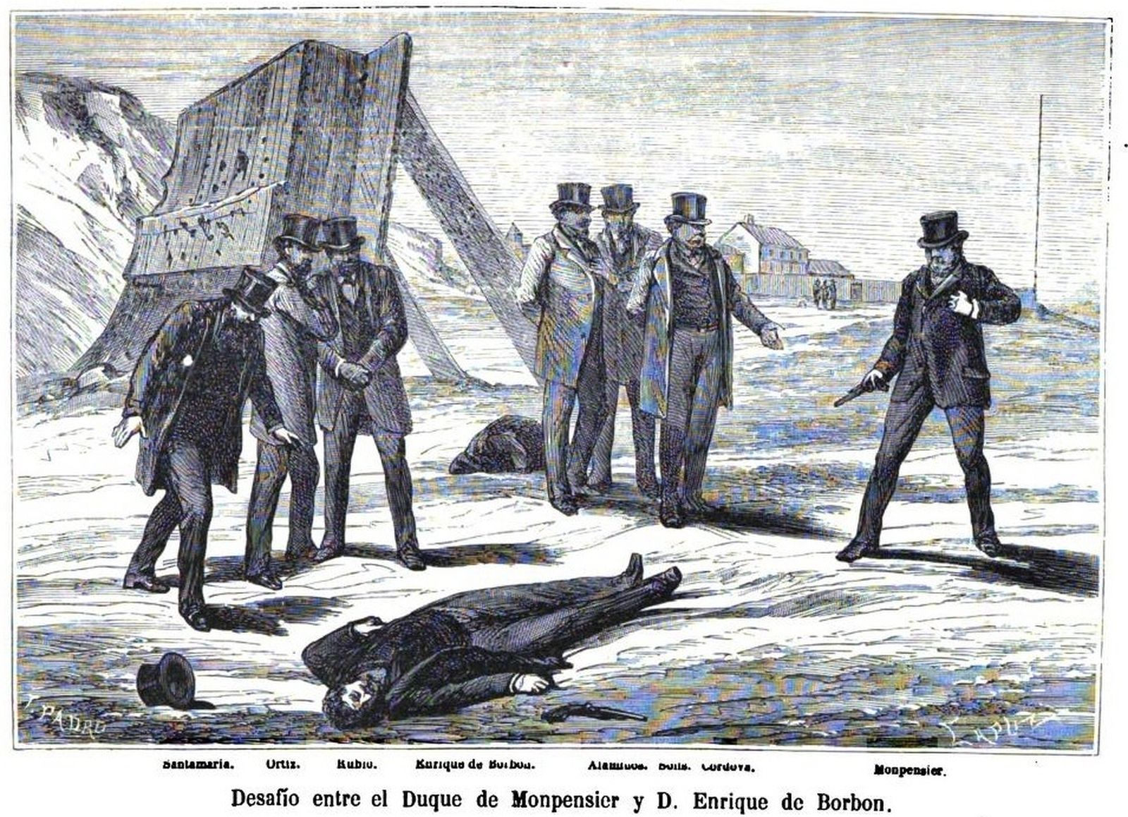 Ilustración del duelo del Duque de Montpensier y Enrique de Borbón en la Dehesa de Carabanchel