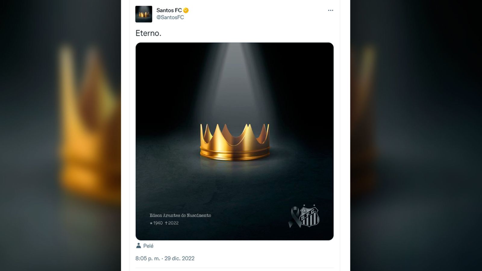 El Santos despide a su "rey" Pelé en las redes sociales