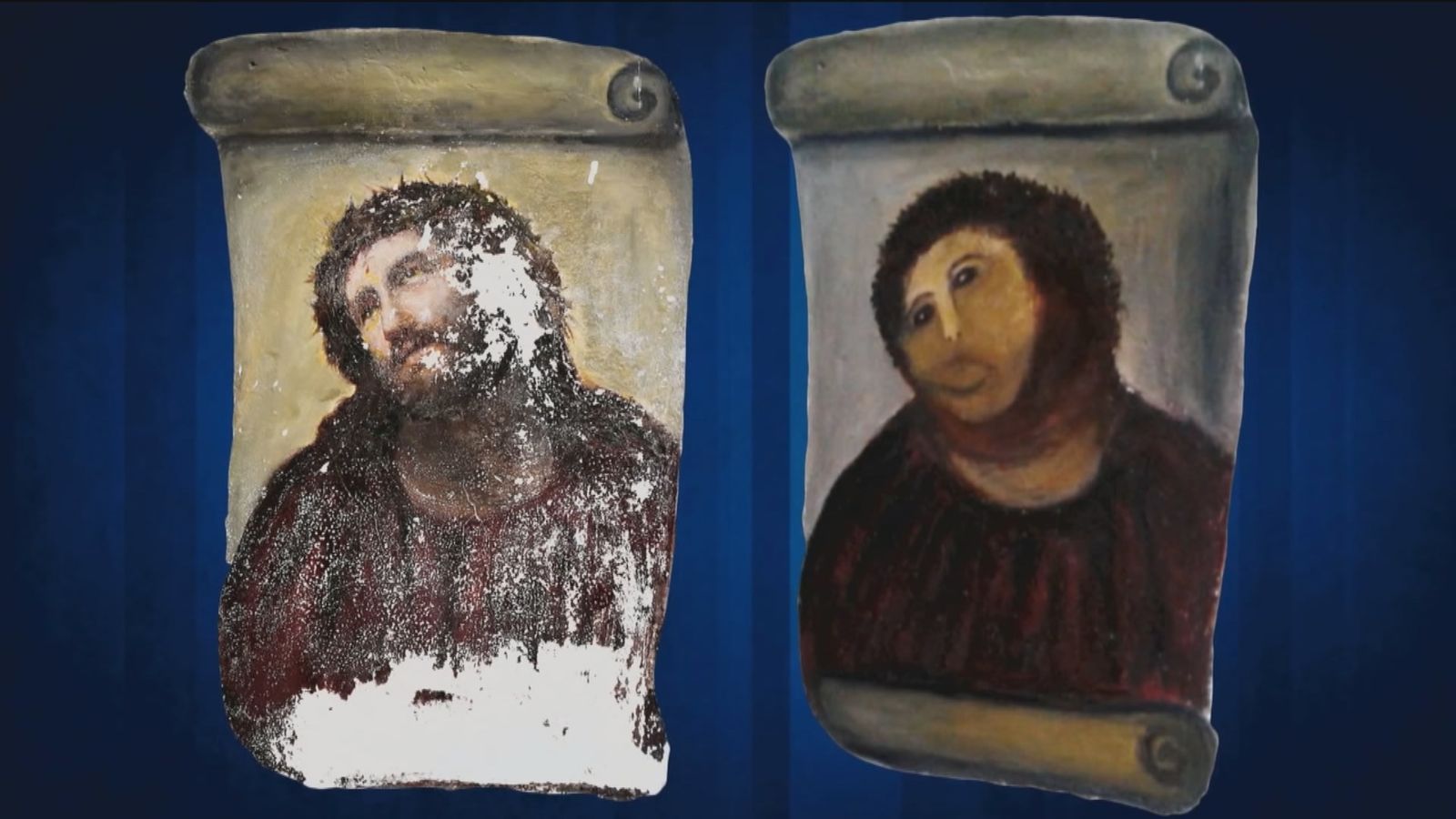 El estado original y el resultado de la 'restauración' del Ecce Homo de Borja