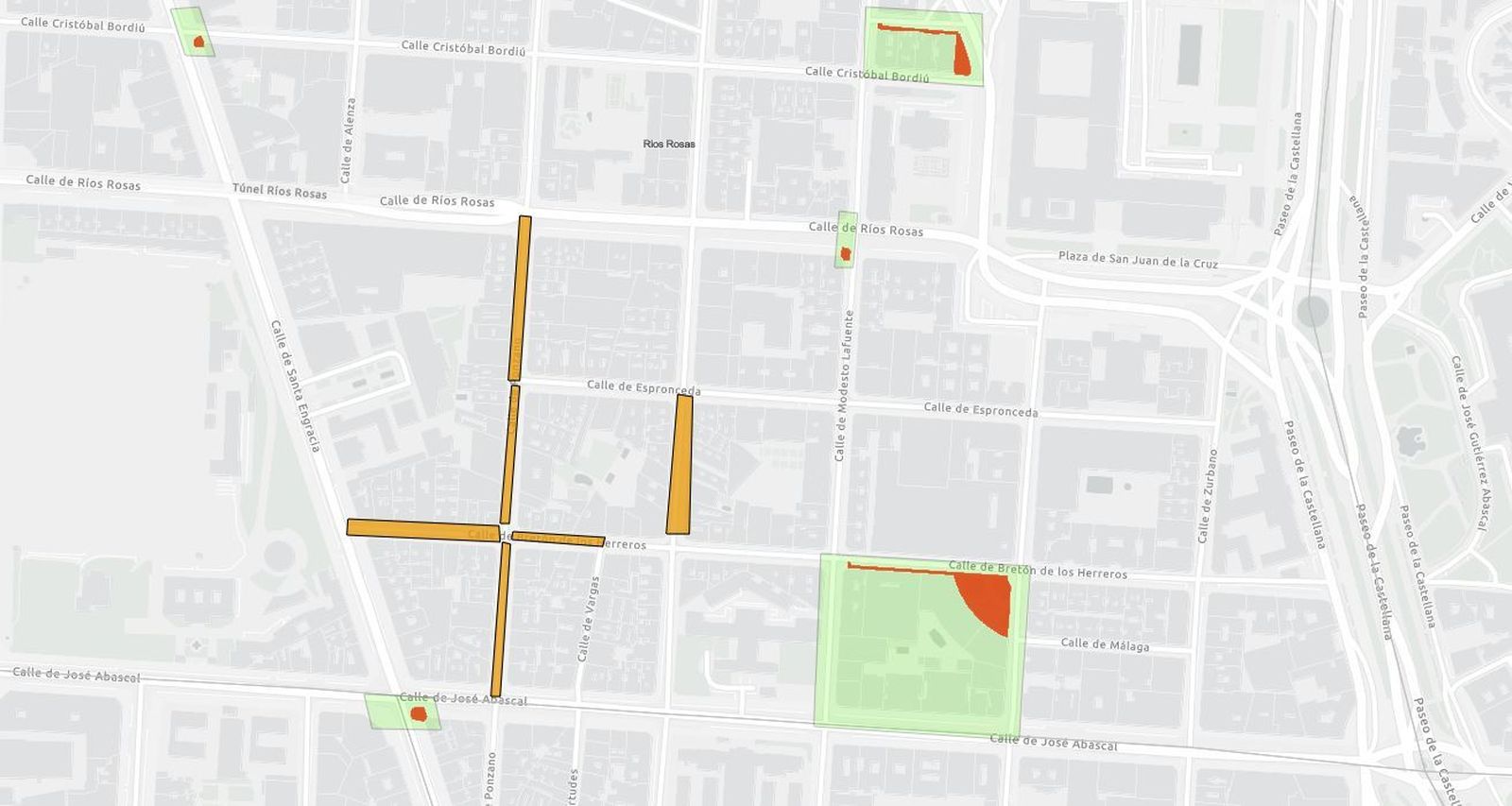 Imagen del mapa interactivo del Ayuntamiento de Madrid en la zona de Ponzano