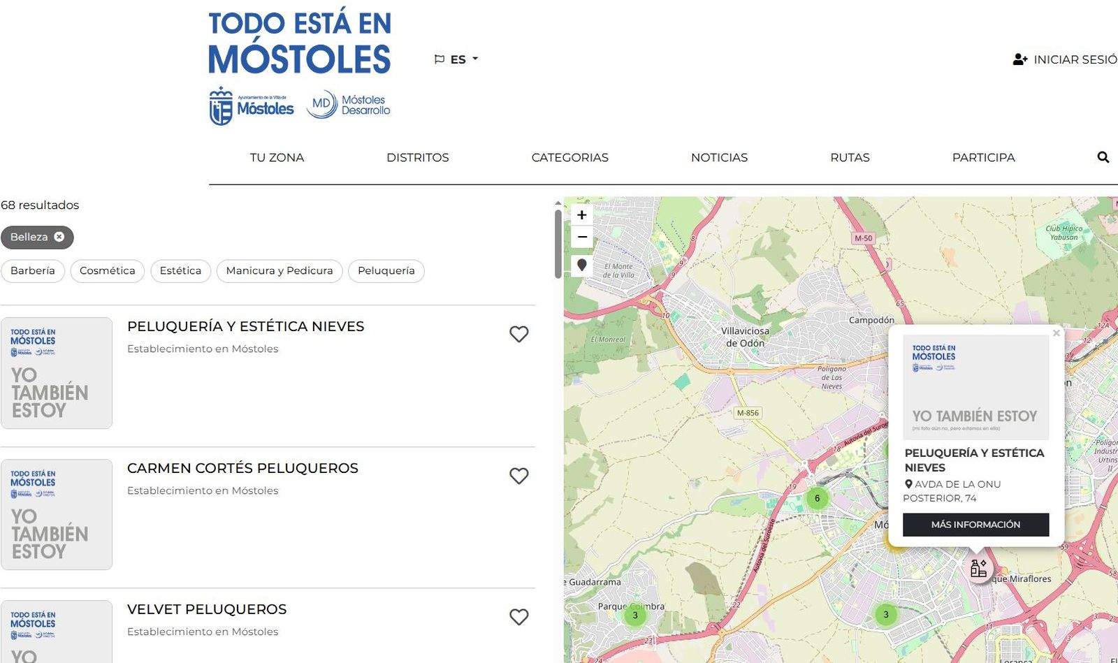 Captura de la plataforma 'Todo está en Móstoles'