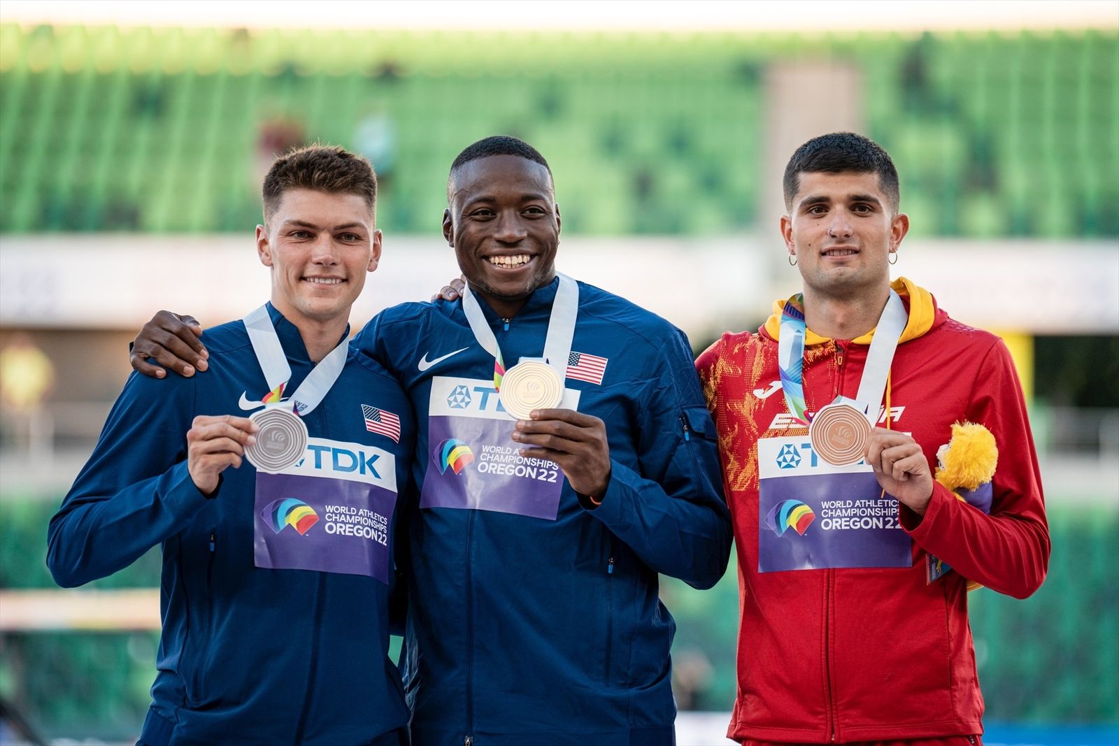 Asier Martínez, medalla de bronce en la final de 110 m vallas de atletismo en el Mundial de atletismo de Eugene (Oregón, EEUU)