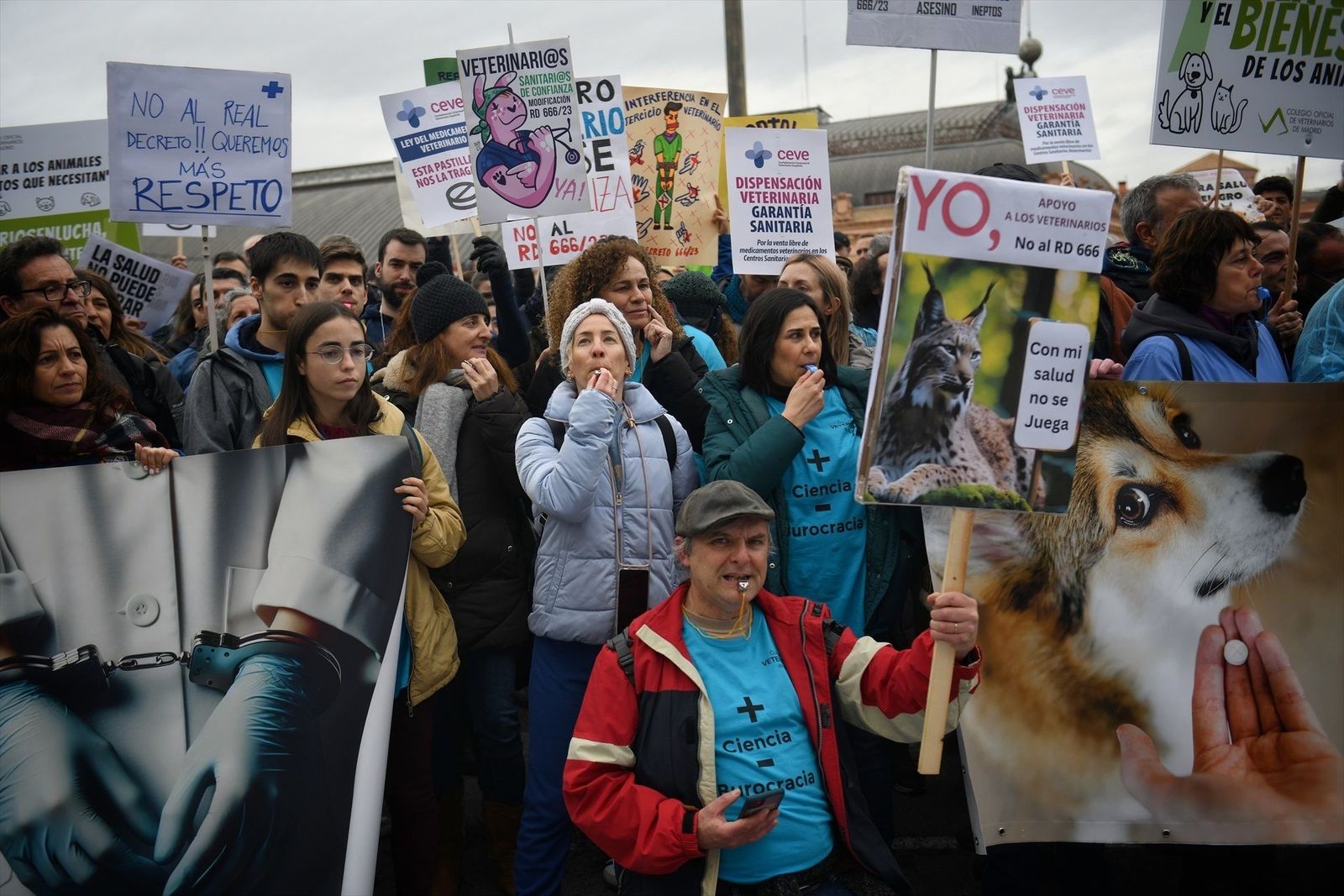 Protesta de veterinarios en Madrid contra la nueva normativa que limita la prescripción de antibióticos