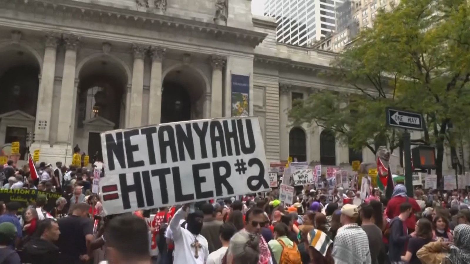 Protestas en Nueva York contra Netanyahu por rechazar un alto el fuego en Líbano