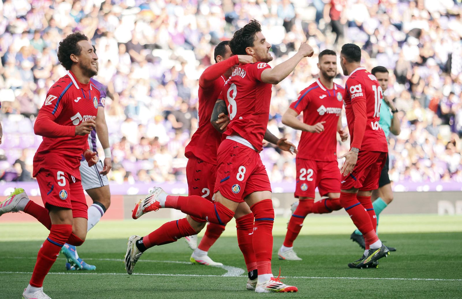 Jugadores del Getafe celebran un gol al Valladolid