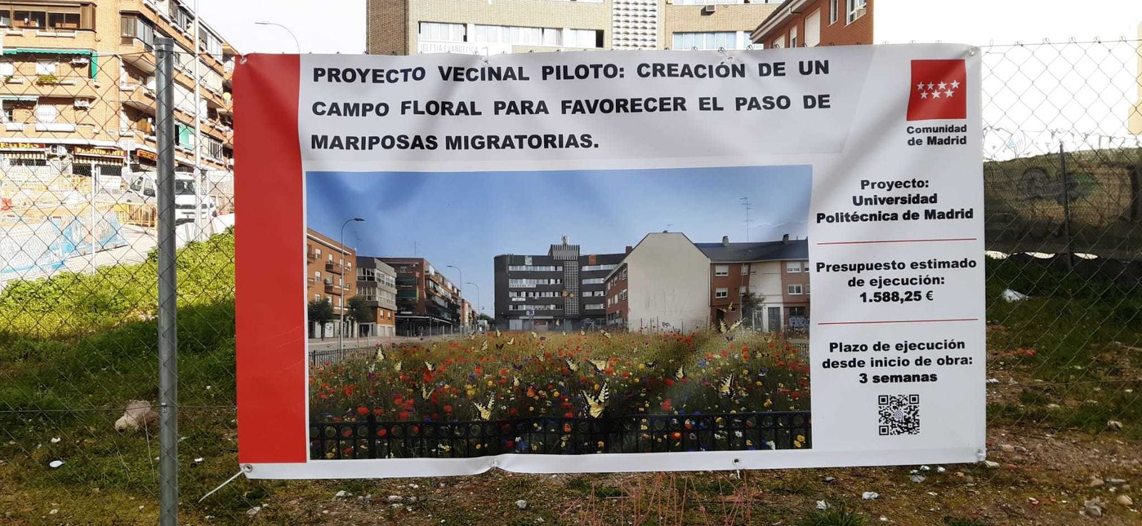 Cartel que expone un proyecto vecinal medioambiental en Carabanchel
