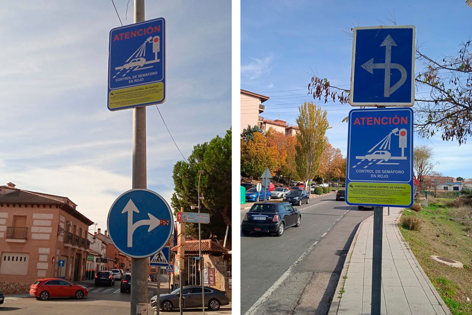 Carteles advirtiendo en Algete de la presencia de cámaras con control de semáforo en rojo