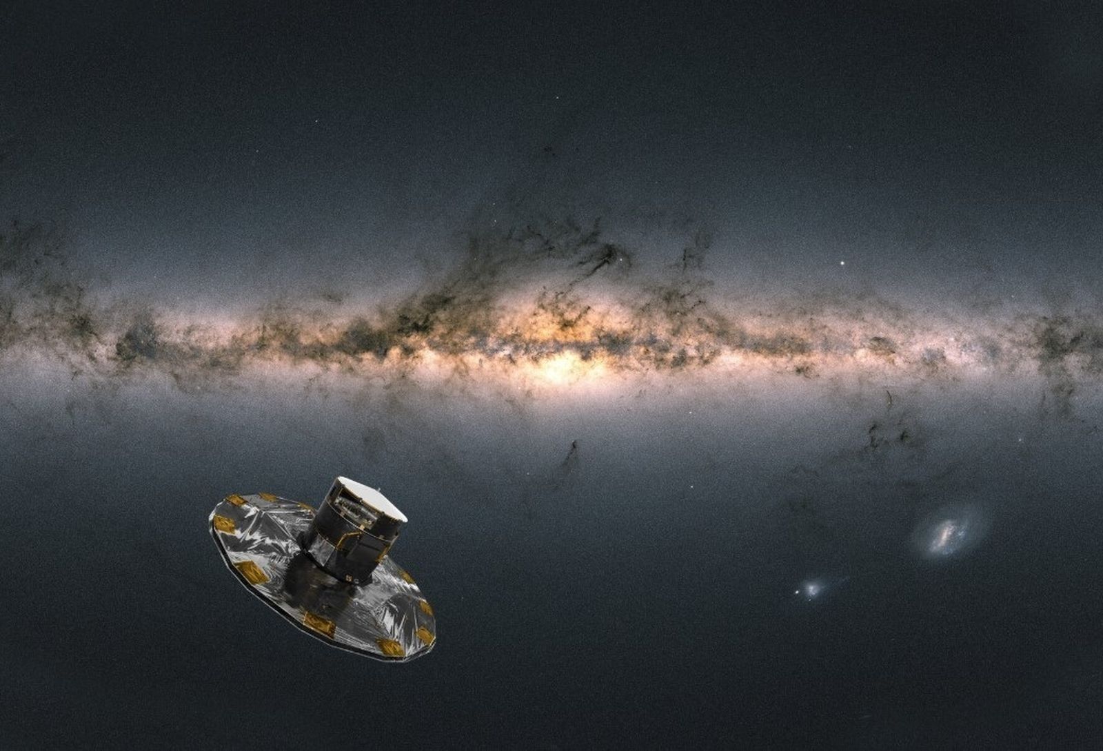 Ilustración de la sonda Gaia de la ESA con el fondo de la Vía Láctea