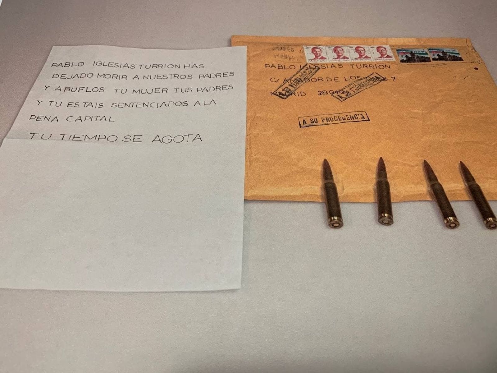Carta amenazante enviada a Pablo Iglesias