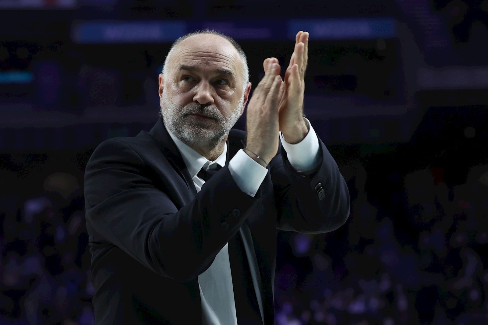 El entrenador del Real Madrid, Pablo Laso, al término del partido de la Euroliga de baloncesto ante Olympiacos
