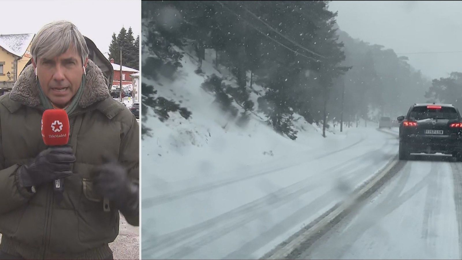 Regreso del puente a Madrid en medio del temporal de viento y nieve