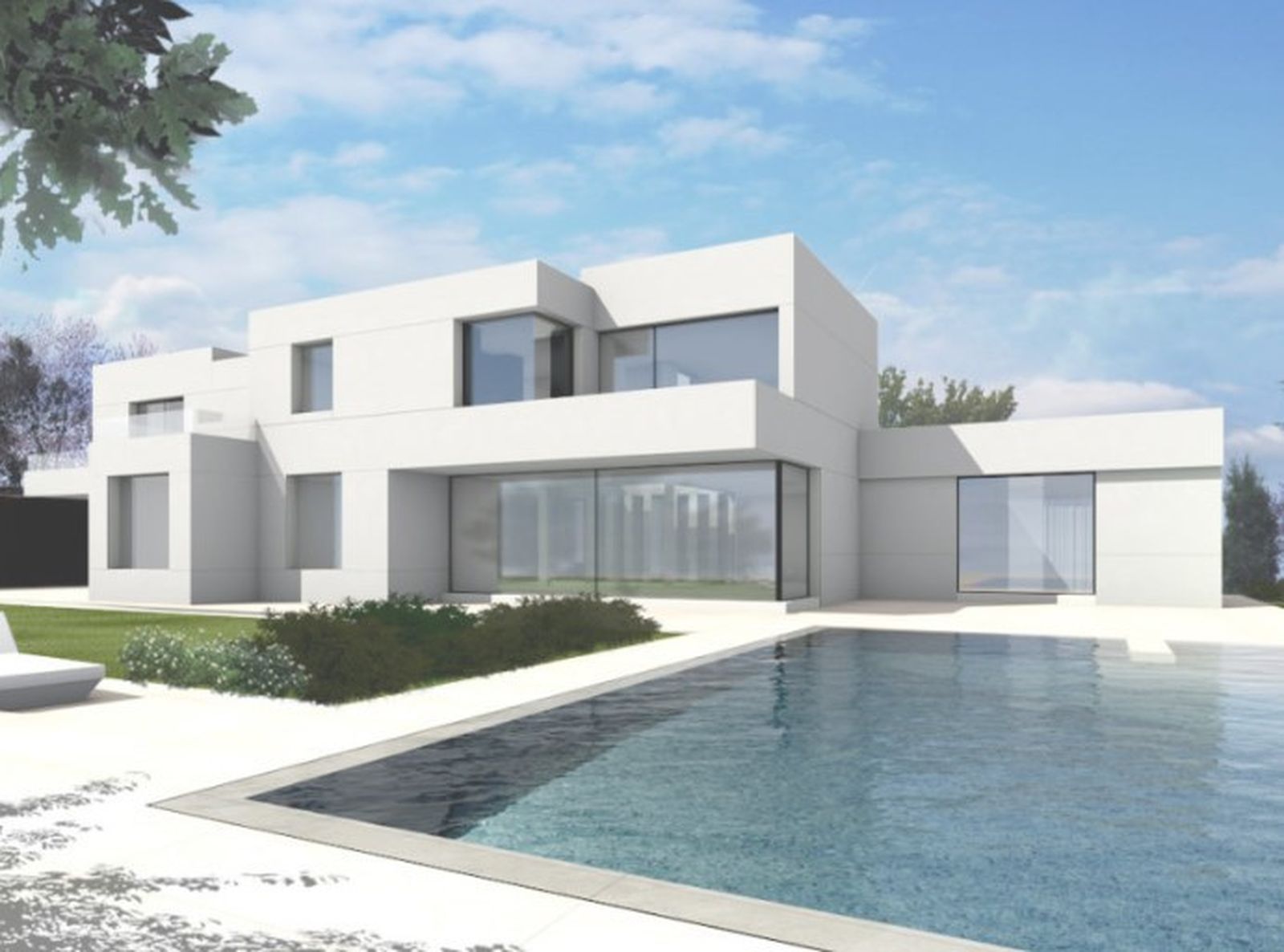Este chalet gigante de líneas rectas es una vivienda de lujo donde vive una familia con cuatro hijos.