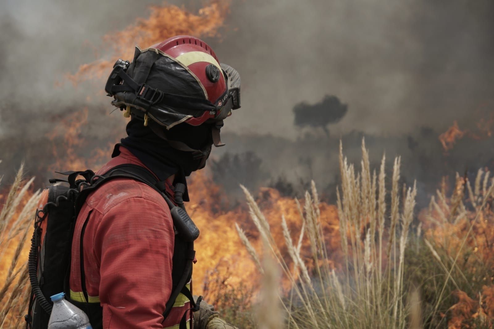 Miembro de la UME durante un incendio forestal