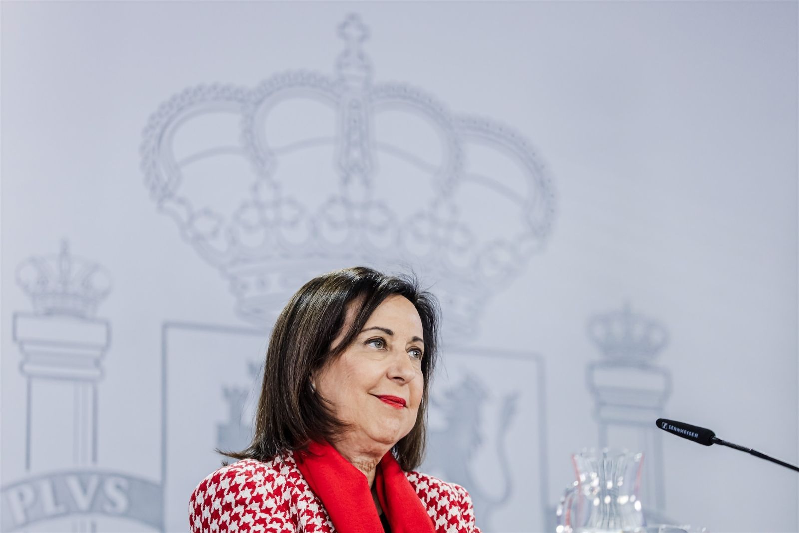 La ministra de Defensa, Margarita Robles, comparece tras el Consejo de Ministros en Moncloa, a 14 de marzo de 2023, en Madrid (España)