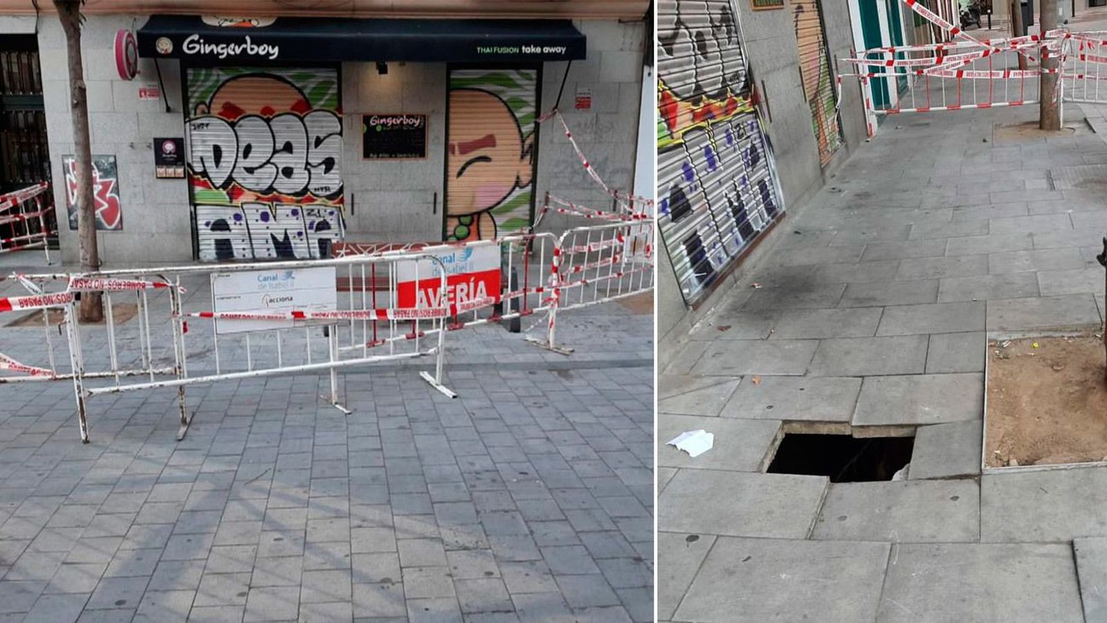 Un enorme socavón en plena plaza de Olavide obliga a cerrar un negocio durante varios días