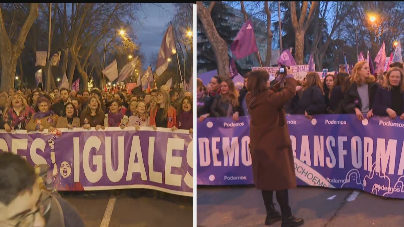 Ministras del PSOE y de Unidas Podemos se manifiestan separadas en Madrid el 8-M
