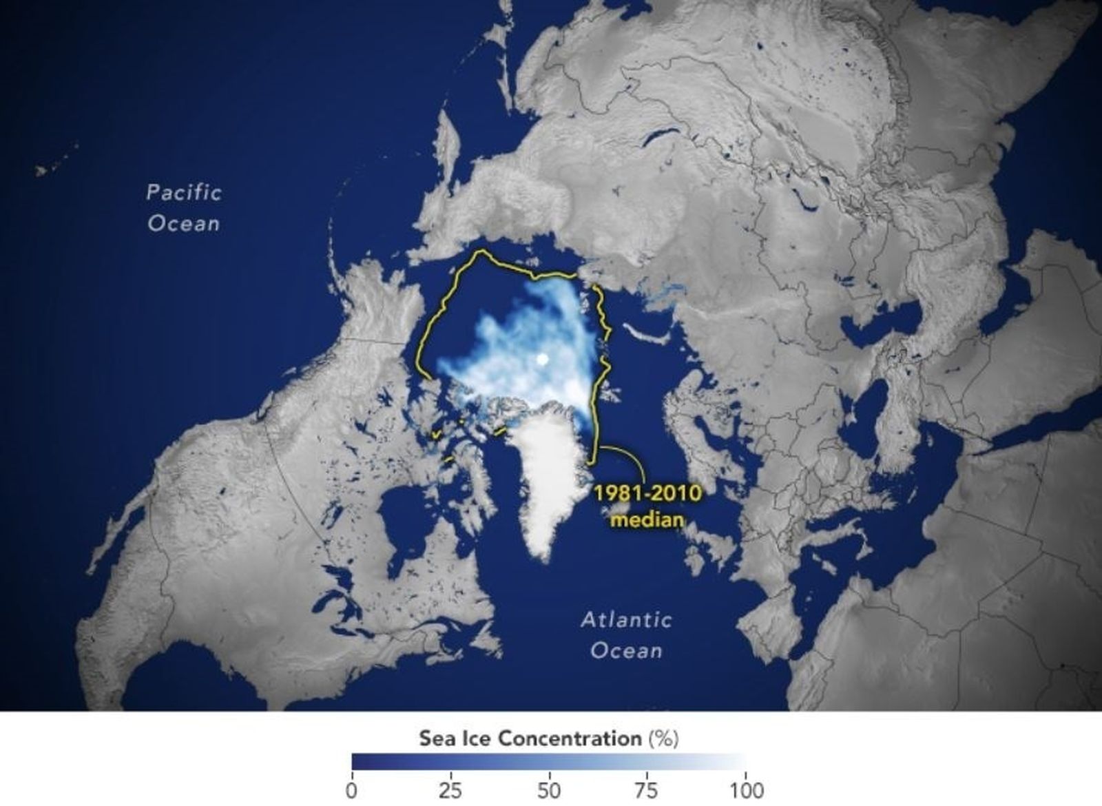 Mínimo de hielo marino en el Ártico en 2023 comparado con el promedio de 1981-2020