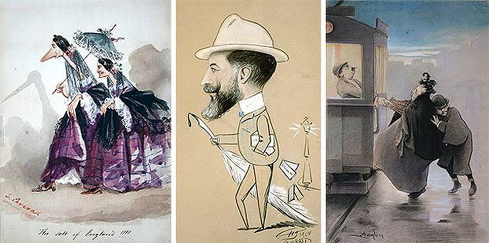 Obras de la exposición 'Caricaturas. Ilustradores de los siglos XIX y XX', en la Fundación Lázaro Galdiano