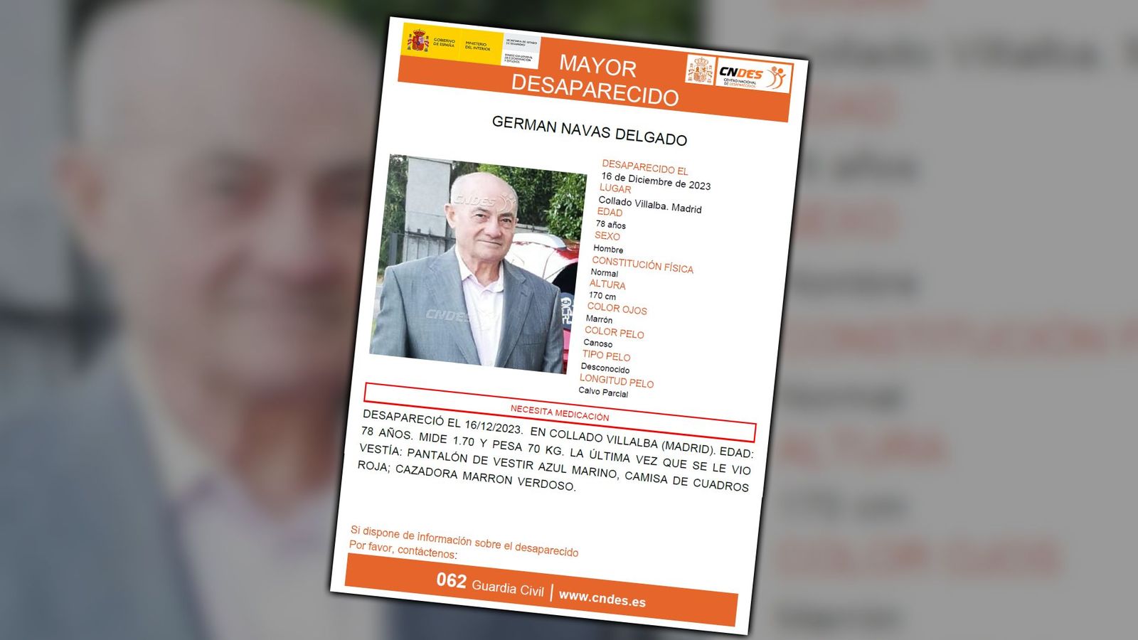 Las cámaras de seguridad de un supermercado captan a Germán Navas, desaparecido en Collado Villalba
