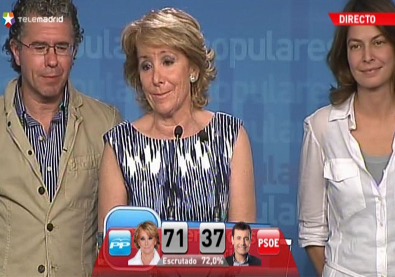 Aguirre, orgullosa del triunfo  del PP, garantiza que gobernará "para todos"