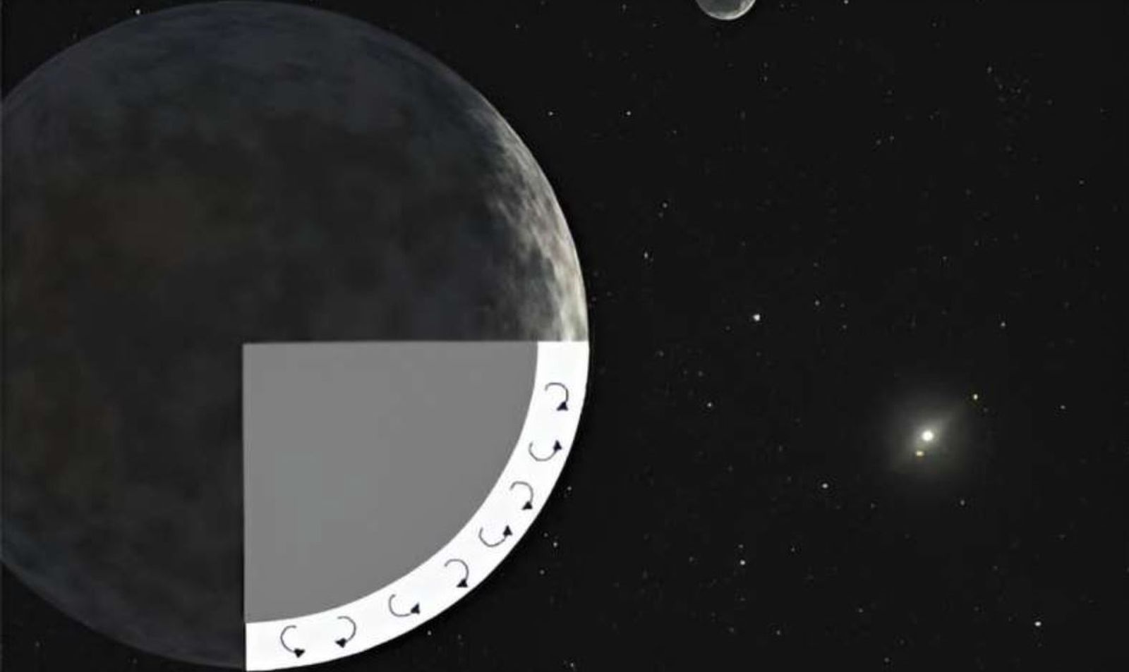 Una representación del núcleo rocoso y la capa de hielo de Eris sobre un fondo ilustrado de la NASA