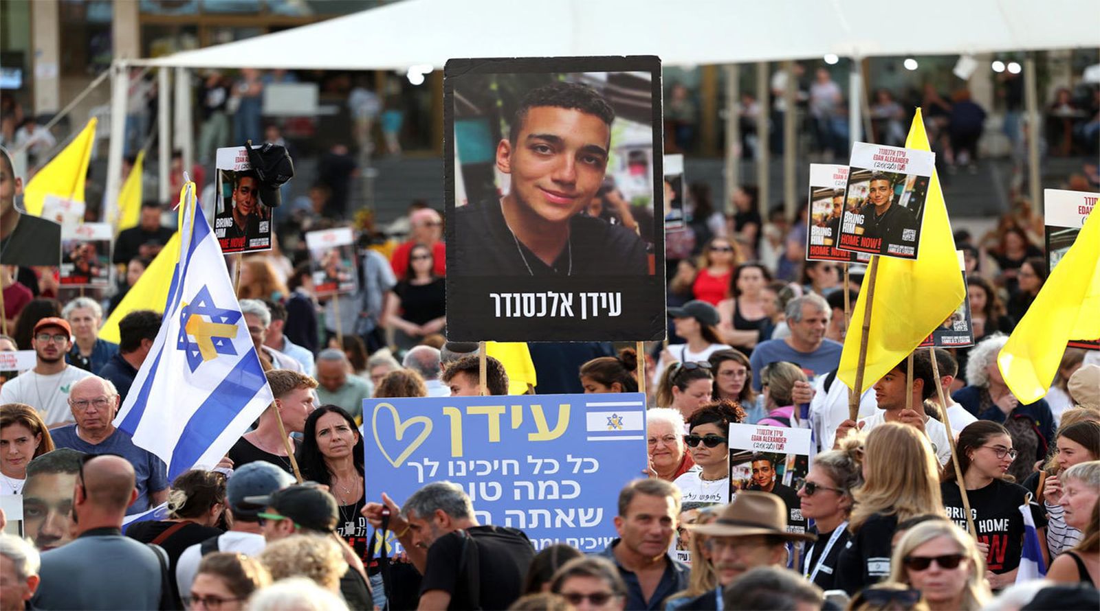 Manifestación en Isarael pidiendo la liberación de Edan Alexander, rehén en Gaza