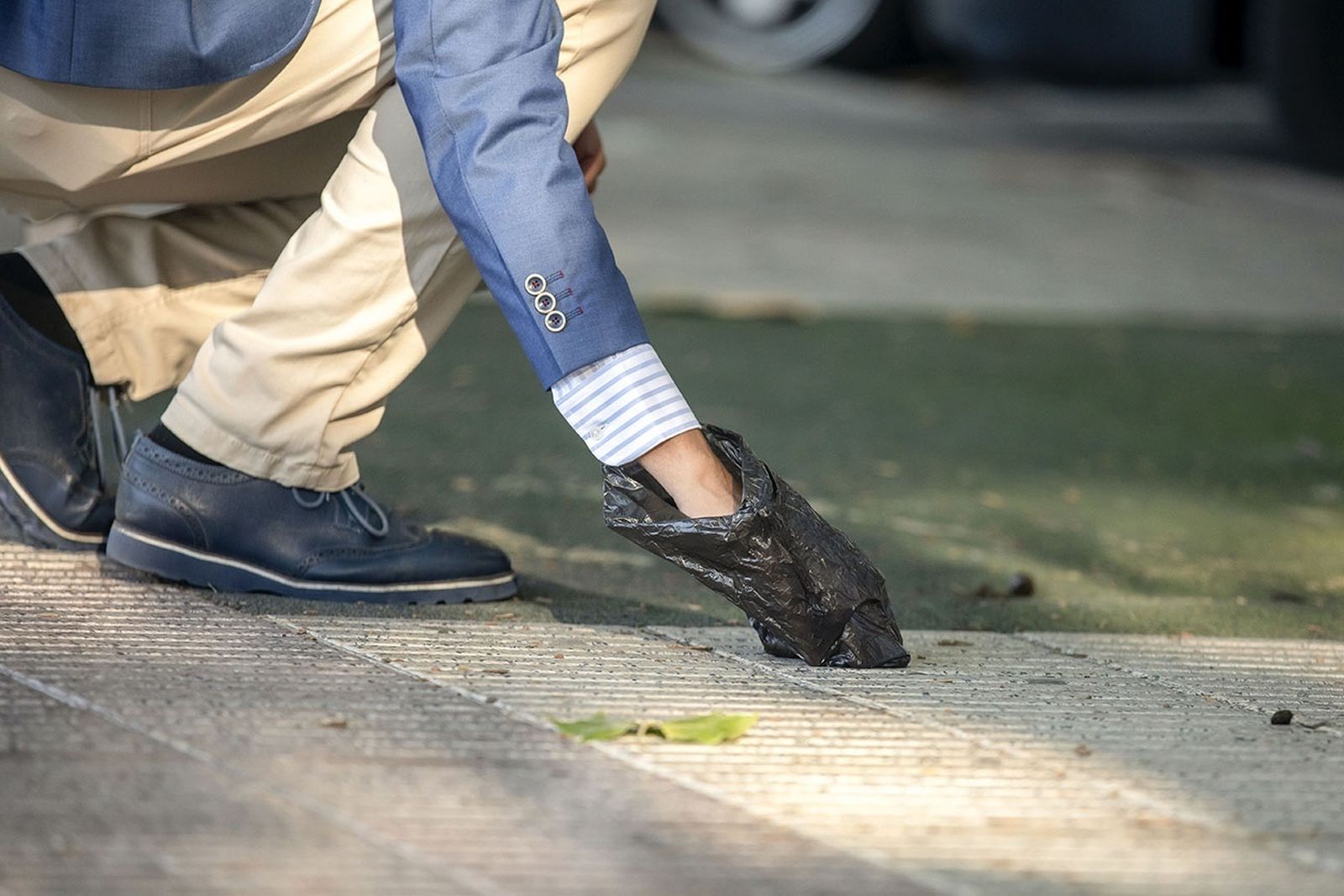 Una persona recoge las deposiciones de su perro en la vía pública