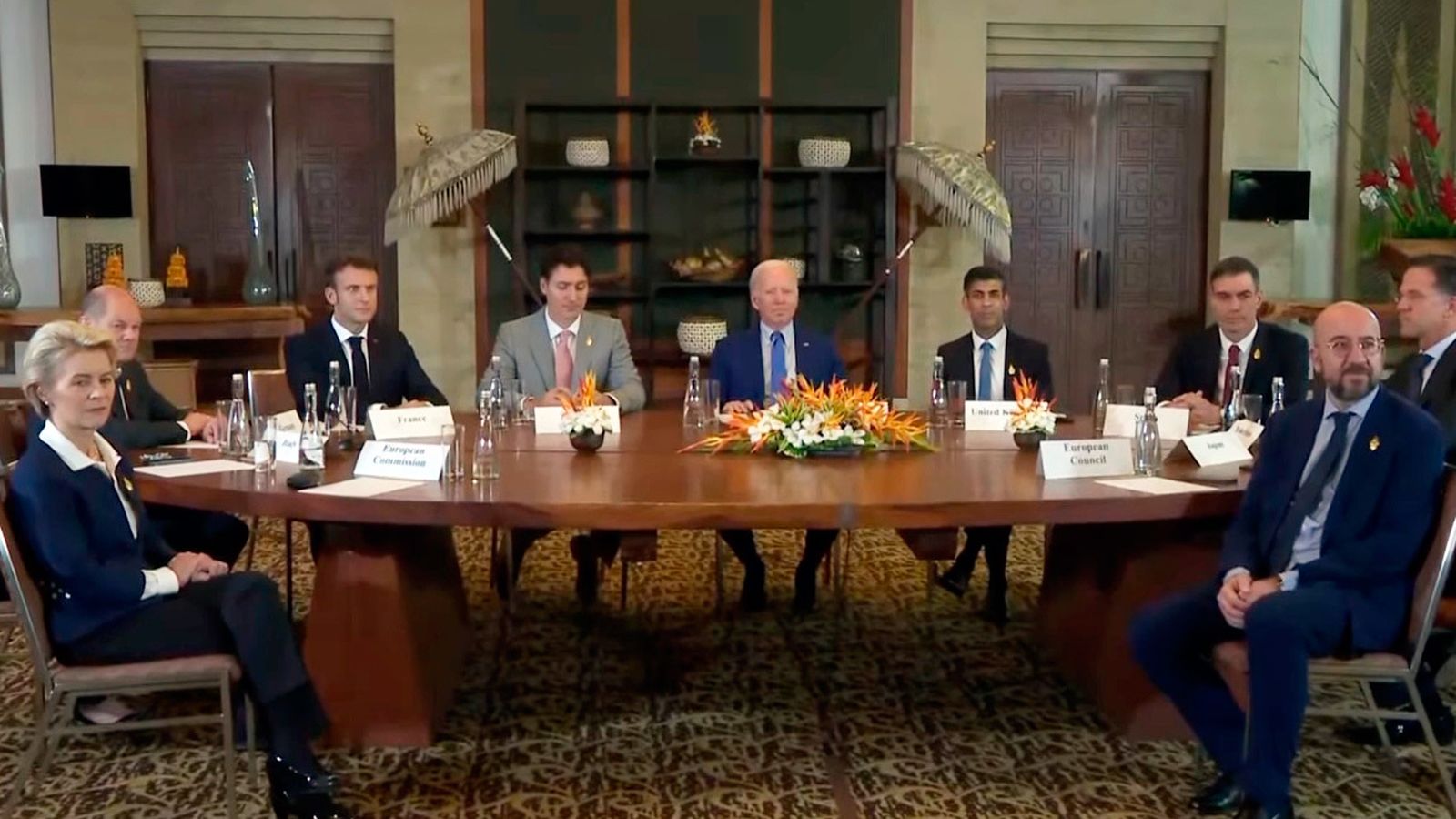 Los jefes de Estado y de Gobierno de varios países miembros del G20 se reúnen en Bali, Indonesia, para tratar el lanzamiento de dos misiles de fabricación rusa sobre territorio polaco