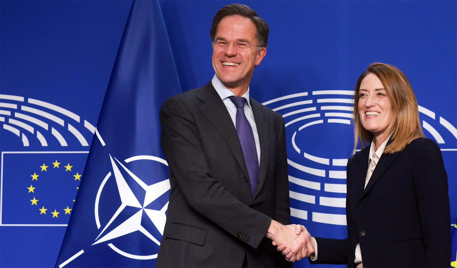 Mark Rutte y Roberta Metsola