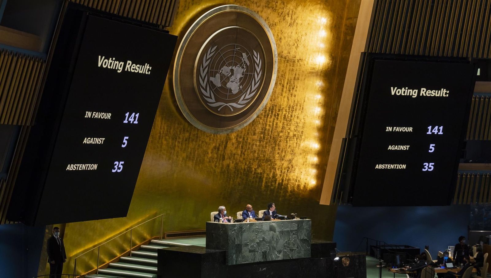 Votación de condena a la invasión rusa en la Asamblea General de la ONU
