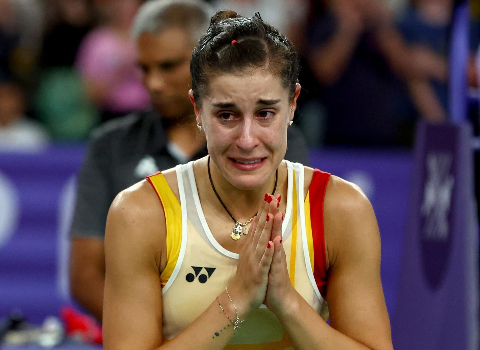 Carolina Marín tras lesionarse en París 2024