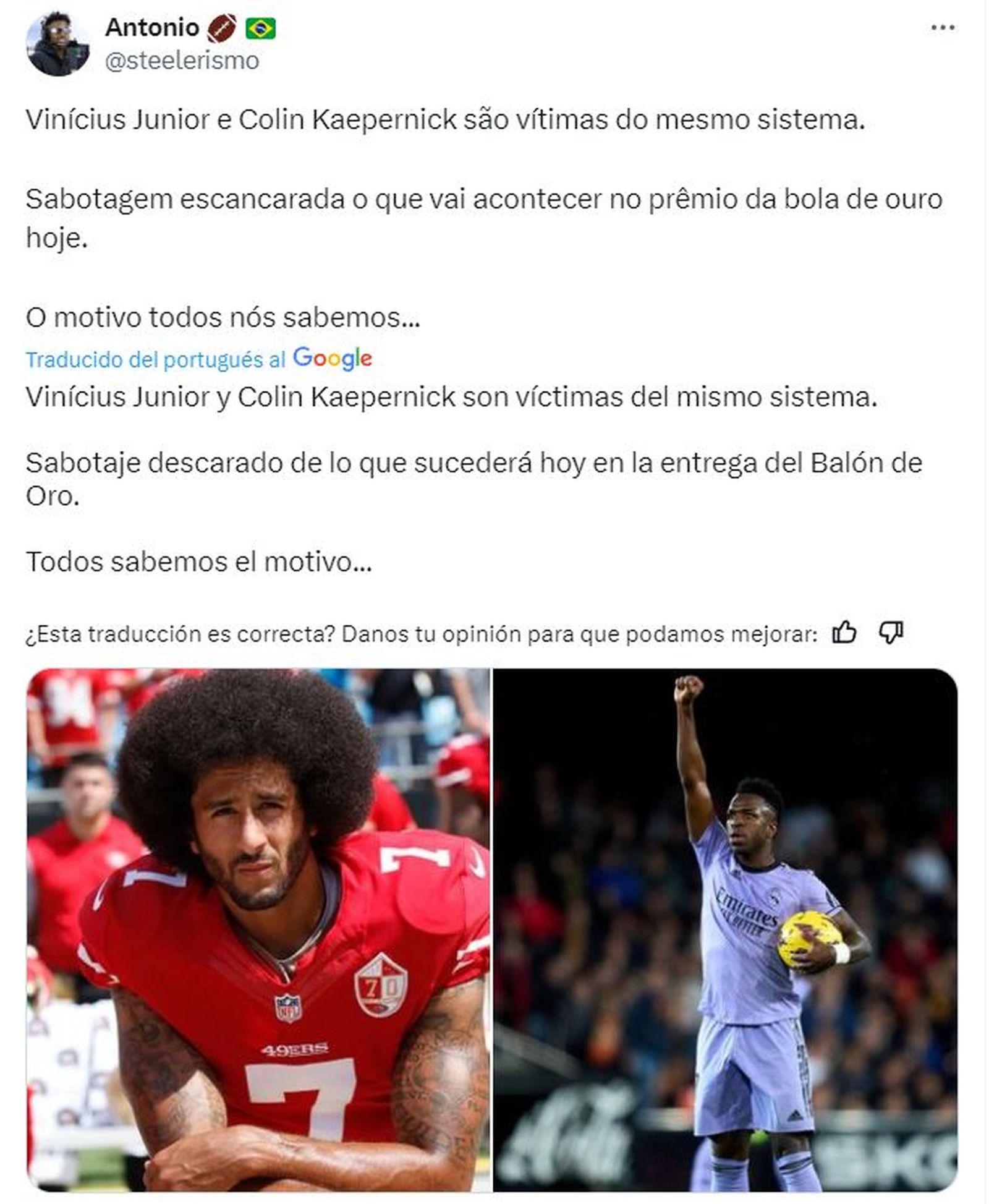 Tuit sobre Vinicius