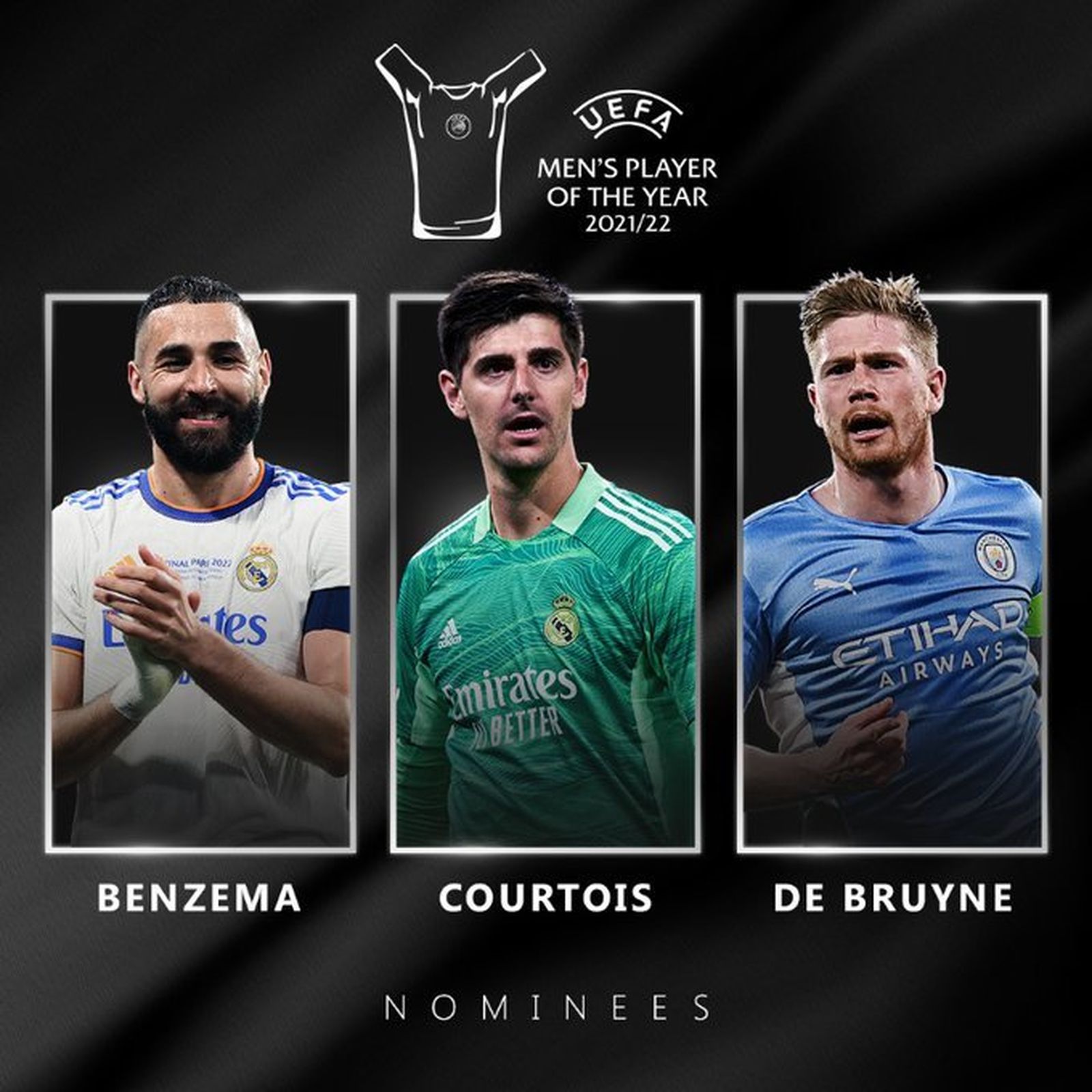 Benzema, Courtois y De Bruyne