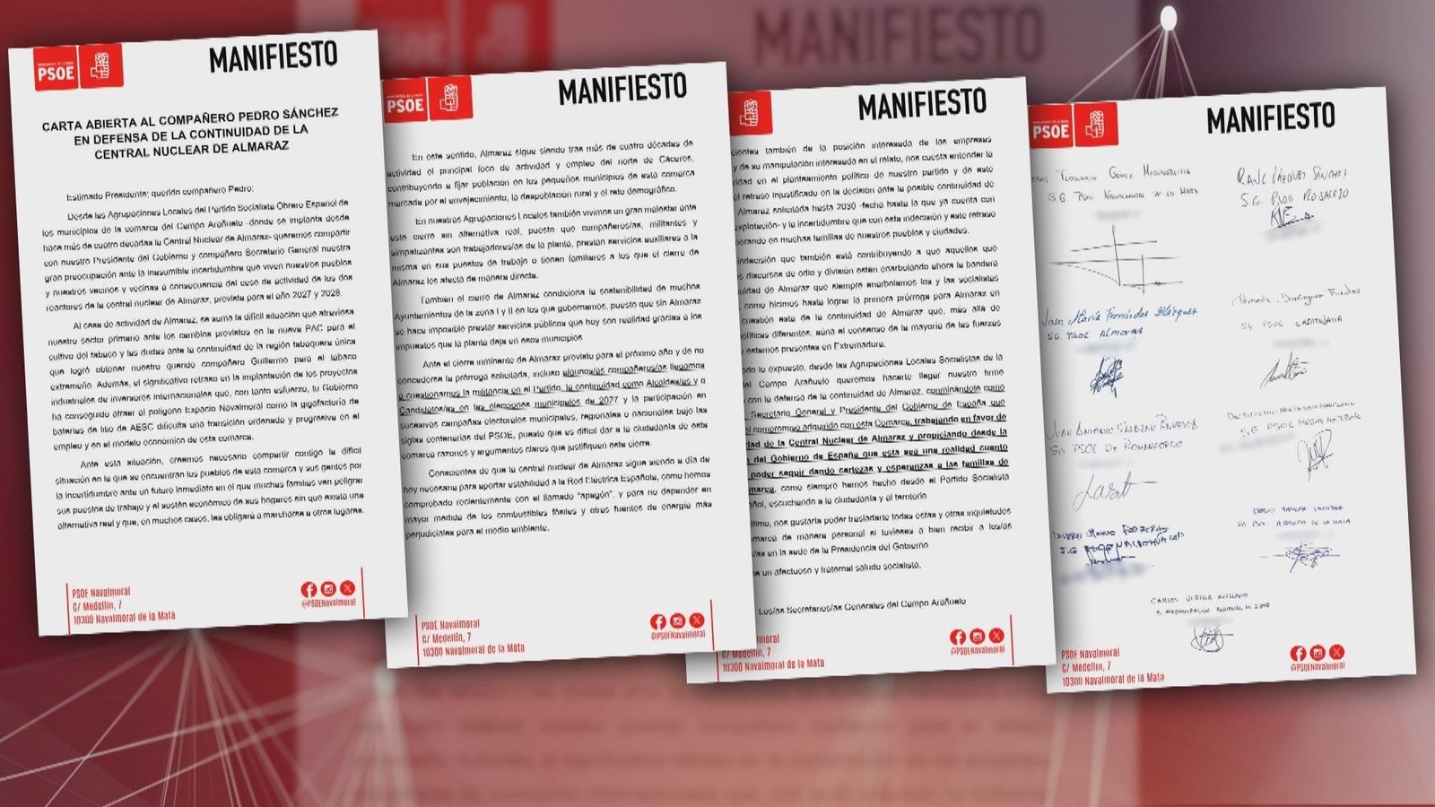 Alcaldes socialistas del norte de Cáceres amenazan por carta con romper con el PSOE si cierra Almaraz