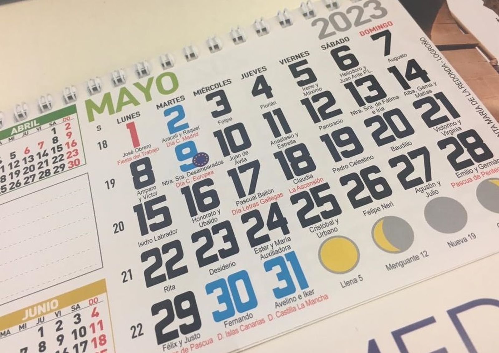 Calendario mes de mayo 2023