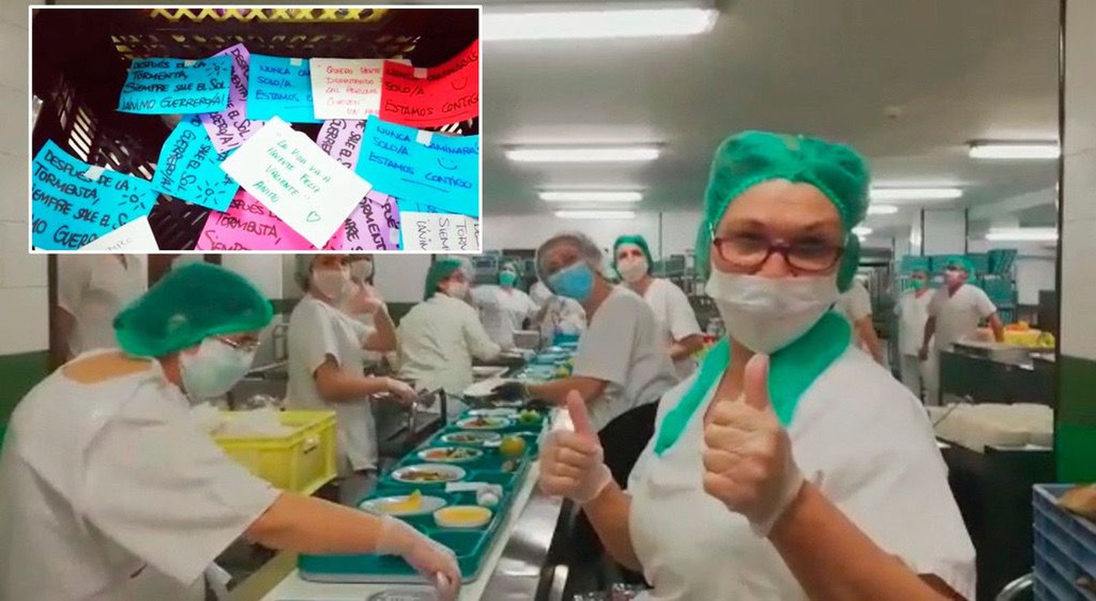 Mensajes de ánimo a los enfermos de coronavirus en las bandejas de la comida del Ramón y Cajal