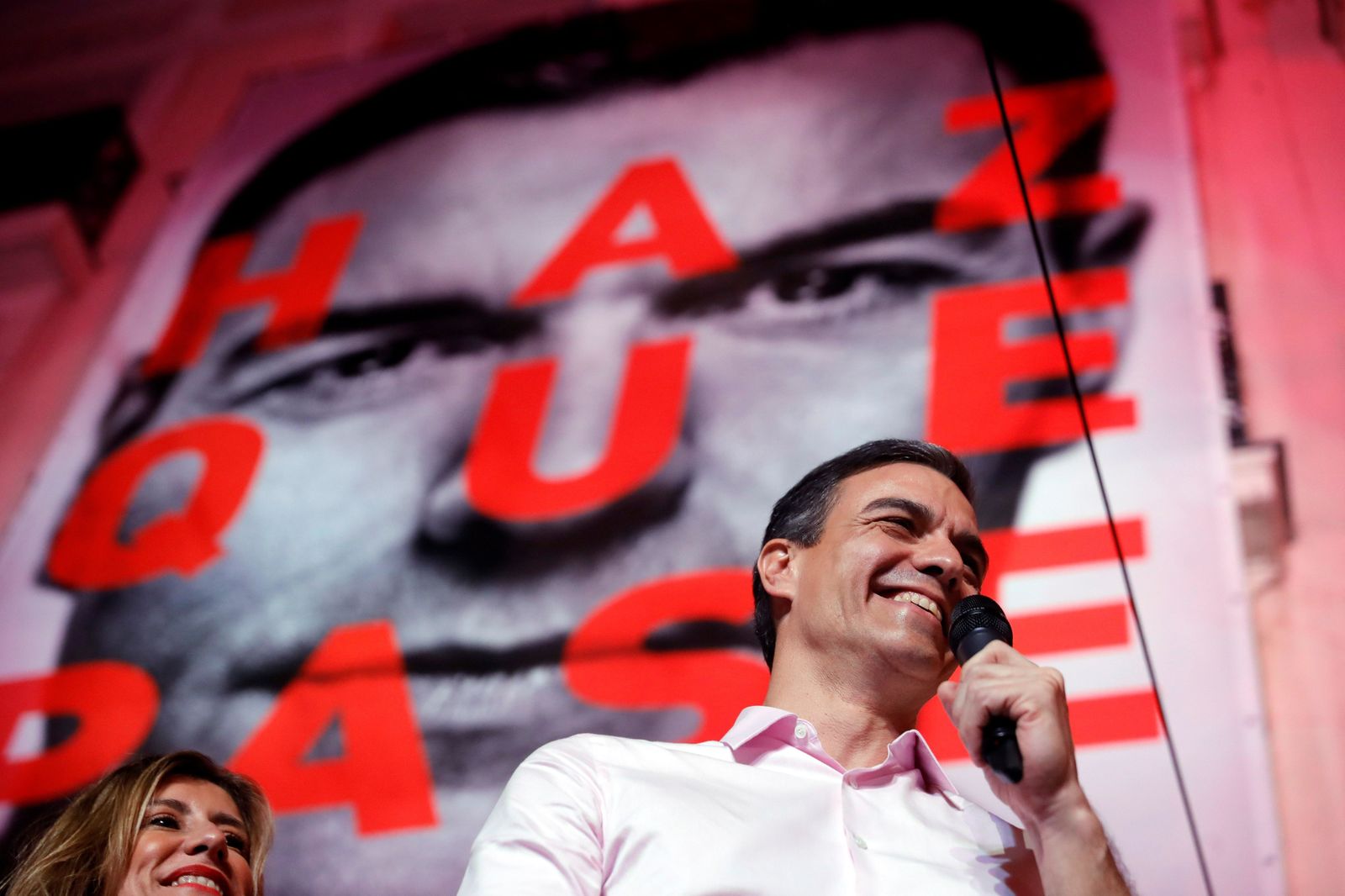 Pedro Sánchez, en la celebración del PSOE en el 28-A
