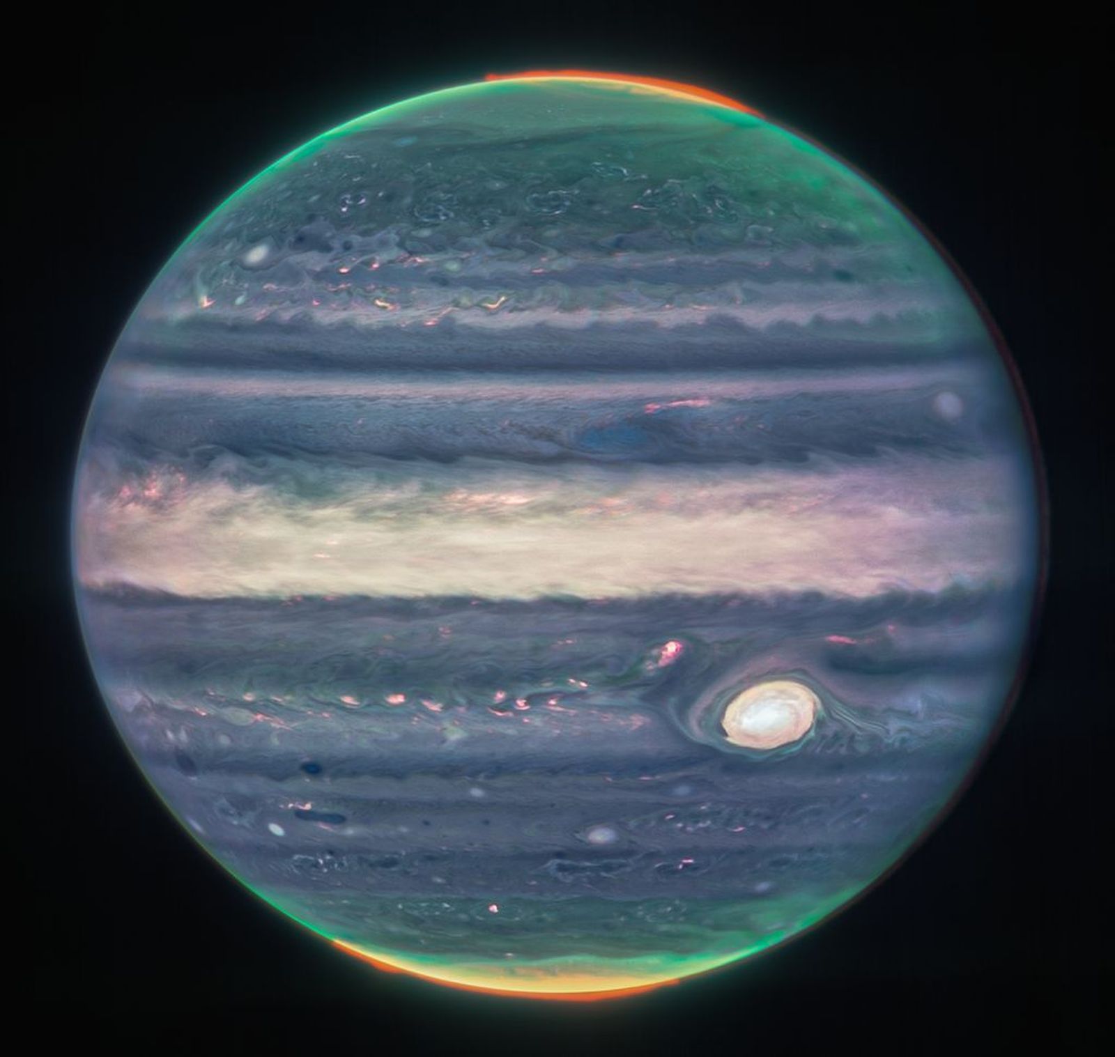 Júpiter observado a través de la cámara infrarroja del telescopio James Webb